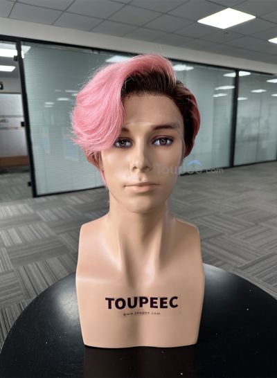 ombre pink colurful full lace human hair men wig hairstyle as picture men toupee hair replacement systems