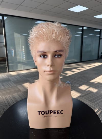 new color white blonde new short hairstyle full lace human hair wig men wig toupee hair system replacement