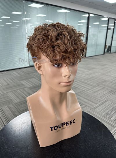 2026 NEW brown color curly hairstyle full lace human hair men wig pre cut men toupee hair system replacement wig