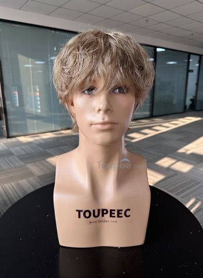 Blonde colorful middle part fringe hairstyle full lace human hair wig men wig men hair replacement systems toupee - mens toupee hair