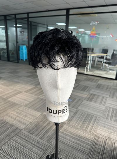 Best Durable Stock Mens Hair Systems Fine Mono with Poly Skin Perimeter and Folded Toupee for Men Free Shipping - mens toupee hair