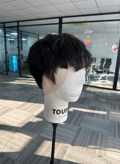 Extra side temple full lace human hair men wig men toupee hair replacement systems natural black  - mens toupee hair