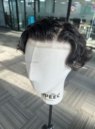 wavy hairstyle less density natural hairline looking full lace human hair system men toupee hair replacement