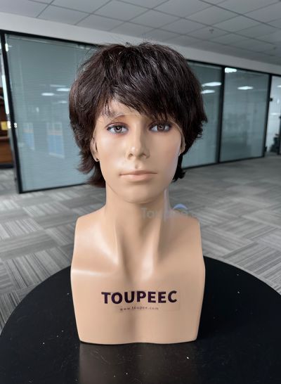 middle hair length wavy hairstyle full lace human hair men wig toupee hair replacement pre cut same as picture