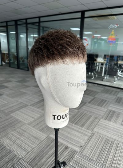 Short hairstyle au basement lace top around pu basement real human hair men hair systems men toupee picture is 7# color 