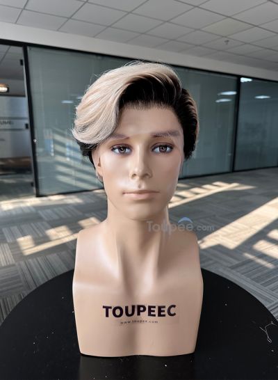 ombre colorful full lace human hair men wig side fringe hairstyle men toupee hair system full cap wig