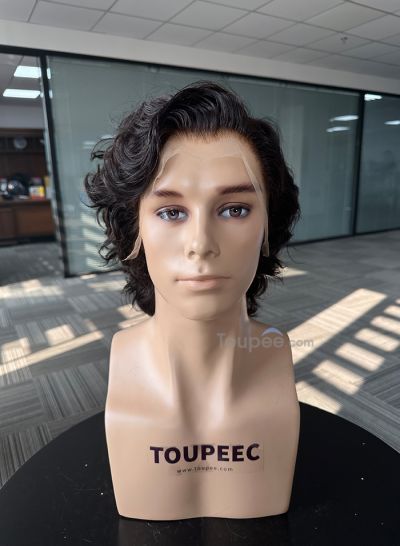 wavy pre cut hairstyle lace front human hair wig men toupee hair system replacement wig 