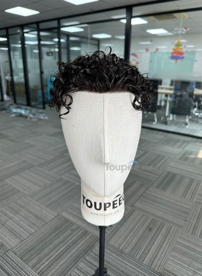Curly hairstyle Au basement swiss lace top around pu human hair system men toupee hair replacement