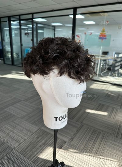 Best Durable Stock Mens Hair Systems Fine Mono with Poly Skin Perimeter and Folded Toupee for Men Free Shipping - mens toupee hair