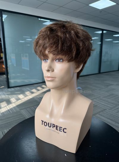 Colorful wavy fluffy hairstyle human natural hair side temple extend full lace men wig men toupee hair systems
