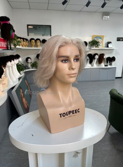 sliver grey color new hairstyle full lace human hair men wig men toupee hair system - mens toupee hair