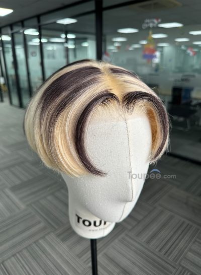 2025 new hairstyle blonde highlight colorful full lace human hair wig men wig men hair suitable for working - mens toupee hair