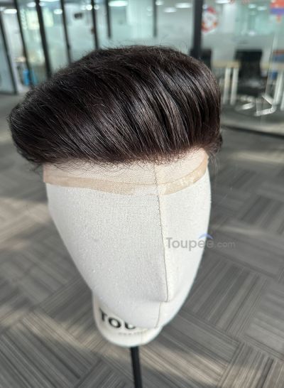 Lace with pu basemement hairstyle pre cut human natural hair system replacement men toupee