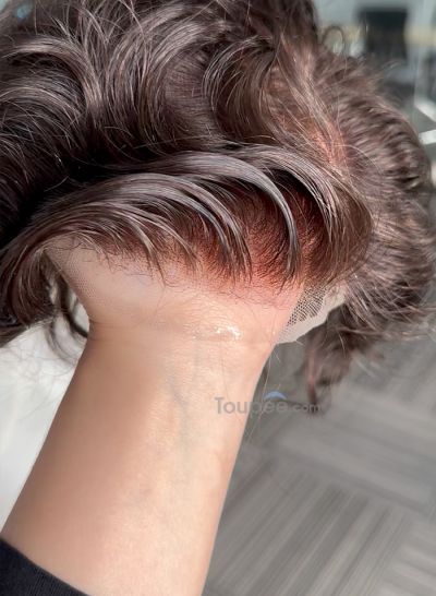 Swiss lace full lace human hair system natural hair replacement wavy hairstyle 80-90% density men toupee