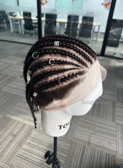 New braided hairstyle full lace human hair men wig natural black color men hair replacement systems toupee - mens toupee hair
