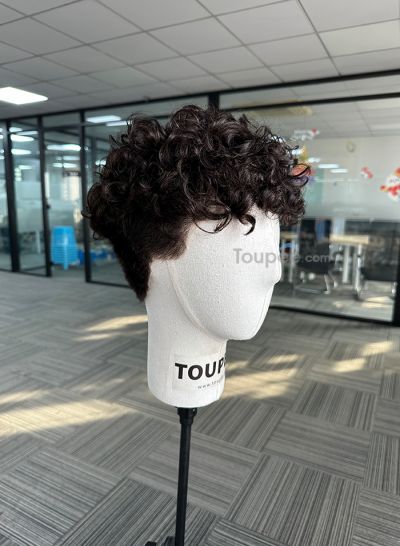2025 New hairstyle curly top fringe up hairstyle full lace human hair men wig men hair system  - mens toupee hair
