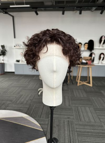 2024 new 2# curly fashion full lace human hair wigs hairstyle already - mens toupee hair