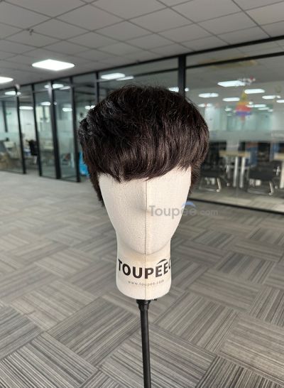 Side fringe hairstyle natural black color full lace human hair wig men wig men hair system