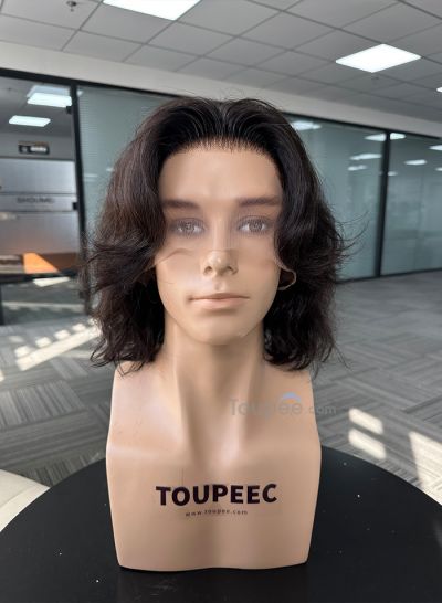 full lace human hair wig middle length wavy long fringe hairstyle men wig men hair system
