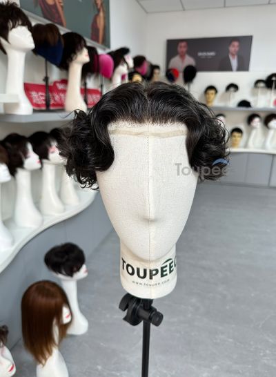 wavy hairstyle breathable full lace human natural hair system 90-100% density toupee men hair replacement