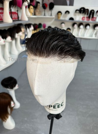 Breathable full lace basement human hair system natural wave brush back hairstyle men hair toupee replacement