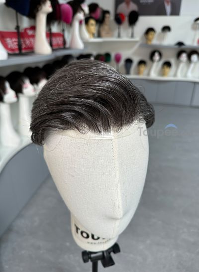 0406mm v looped thin skin hair system classic hairstyle pre cut human hair replacement men toupee 