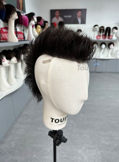 New short mohawk hairstyle 0608mm skin basement human natural black color hair system men hair toupee replacement