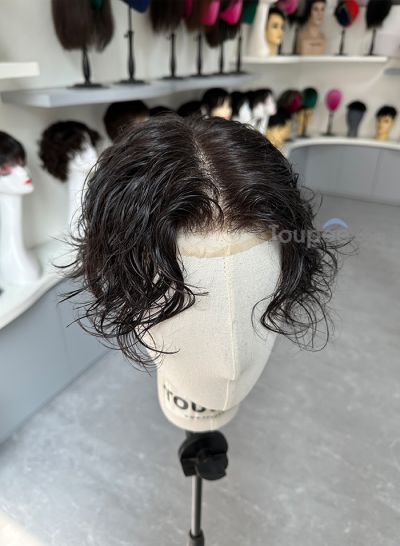 New wet natural wavy hairstyle full lace human hair system pre cut low density men toupee hair replacement