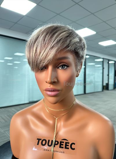 New pixie hairstyle color as picture full lace human hair wig  - mens toupee hair