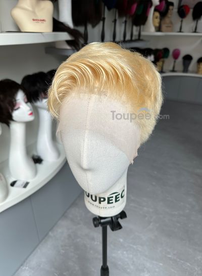 613 blonde color full lace human hair men wig pre cut hairstyle men toupee hair system replacement wig
