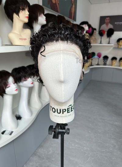 New curly hairstyle full lace human hair wig pre cut hairstyle as picture men toupee hair system wig