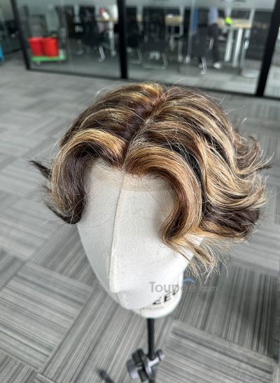 Full lace hair system natural human hair toupee highlight colorful men hair replacement hairstyle as picture