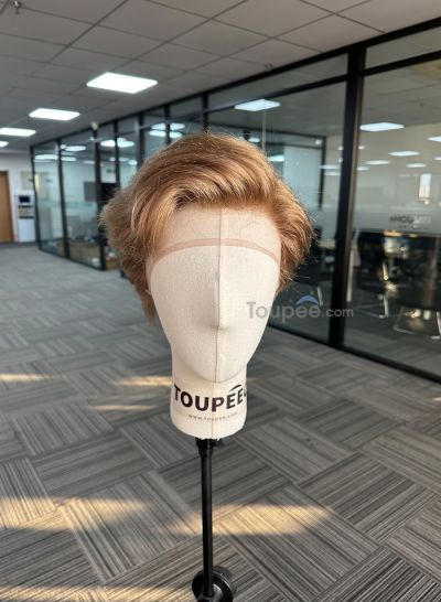 New darker blonde color full lace human hair men wig with picture hairstyle - mens toupee hair