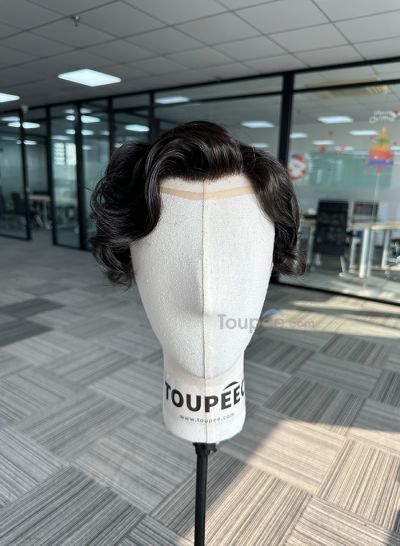 Best Durable Stock Mens Hair Systems Fine Mono with Poly Skin Perimeter and Folded Toupee for Men Free Shipping - mens toupee hair