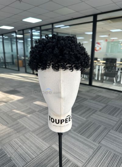 New curly hairstyle skin hair system pre cut human hair toupee men hair replacement 