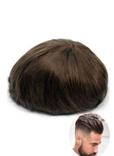 #3 Full Lace Mens Human Hair Piece Units For Sale Natural Toupee Replacement Hair System For Men Free Shipping  - mens toupee hair
