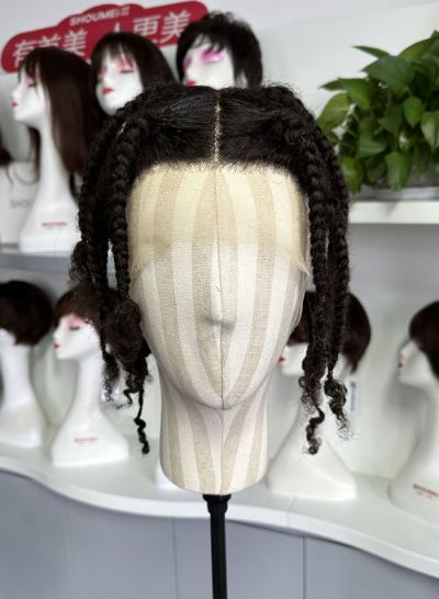 2023 New Braided Box Locs Human Hair Full Lace Wigs Fashion Men's Wig Men's Toupee Hair System - mens toupee hair