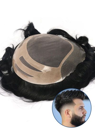 Custom Mens Hair Systems Fine Mono with Thin Skin and Lace Front Toupee for Men