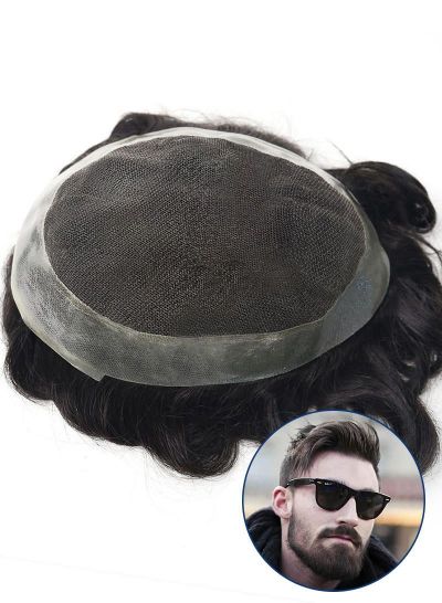 Australia Custom Mens Toupee Hair Human Hair French Lace Front with PU Perimeter Hair System For Men Sale Online - mens toupee hair