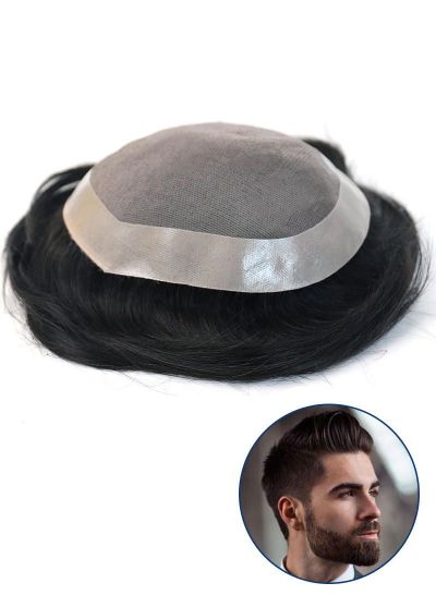 Cheap Mens Toupee Fine Mono with PU Perimeter Hair Replacement for Men