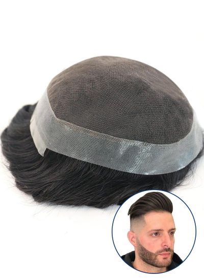 Australia Soft and comfortable Mens Toupee French Lace With Clear Poly Skin Best Hair Replacement System For Men Online
