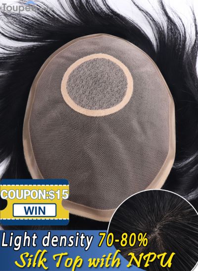Light 70-80% Toupee Human Hair Pieces With NPU Perimeter Replacement 3# Net Hair Systems For Men For Balding Crown Free Shipping - mens toupee hair