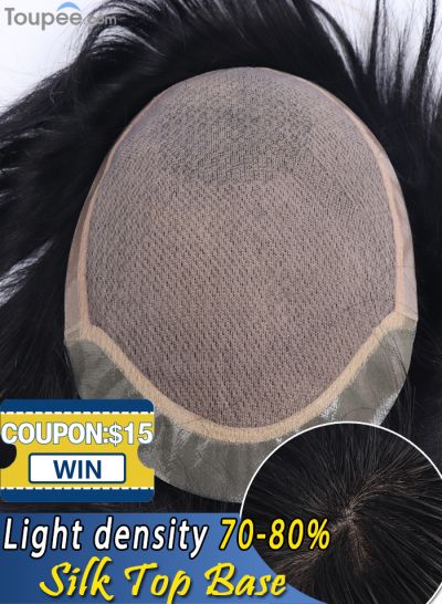 Realistic Silk Top Base Toupee Hair For Men 70-80% Replacement Men's Biological PU Front Human Hair Systems Wholesale Free Shipping - mens toupee hair