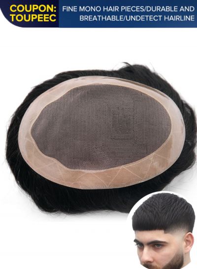 Custom Mens Toupee Fine Mono with Poly Skin Hair System for Men - mens toupee hair