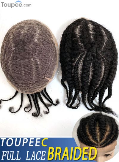 Wear To Go Full Lace Hair Systems With African Twist Braided Hairstyles For Men Replacement Braids Toupee Hair For Balding Crown Wholesale  - mens toupee hair