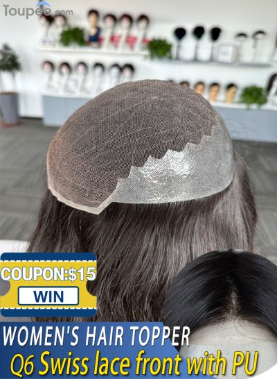 Swiss Lace Front With Poly Skin Topper Hair For Women Wholesale 130% Indian Remy Human Hair Q6 Topper Piece For Thinning Hair - mens toupee hair