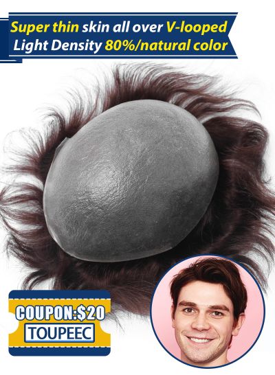 Toupee For Men #4 Super Thin Skin V-looped Stock Mens Hair System