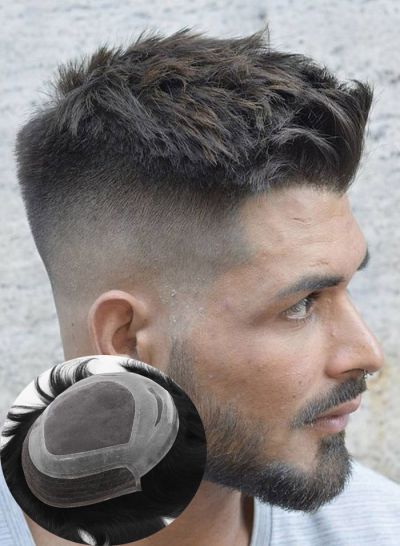 Durable Hairpieces Fine Mono with Thin Skin and Lace Front Custom Toupee For Men - mens toupee hair