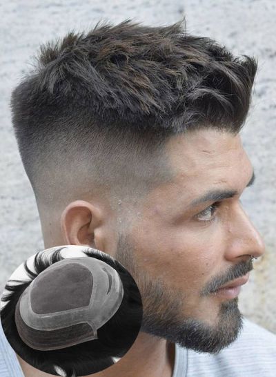 Durable Hairpieces Fine Mono with Thin Skin and Lace Front Custom Toupee For Men