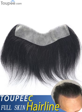 Undetectable Men's Frontal Hairpiece With V-looped Skin Base For Larger Receding Hairlines Wholesale Free Shipping